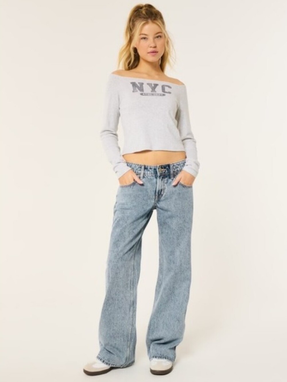 Hollister Low Rise Baggy Acid Wash Light Blue Jeans 0L 25 Long